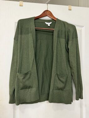 Time & Tru Women's Lightweight Open Front Long Sleeve Cardigan medium green
